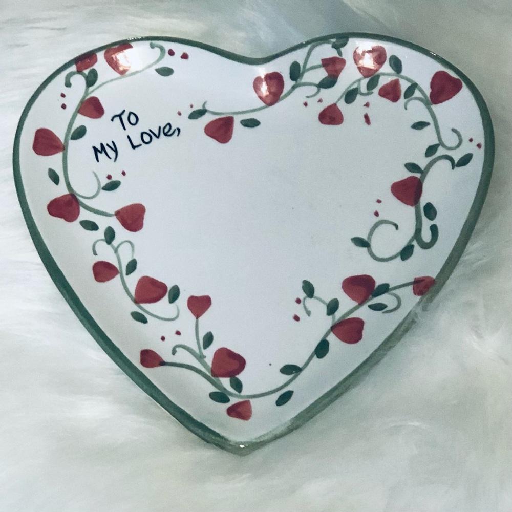 Hand painted Heart Shaped Stoneware with To My Love wrote on it.